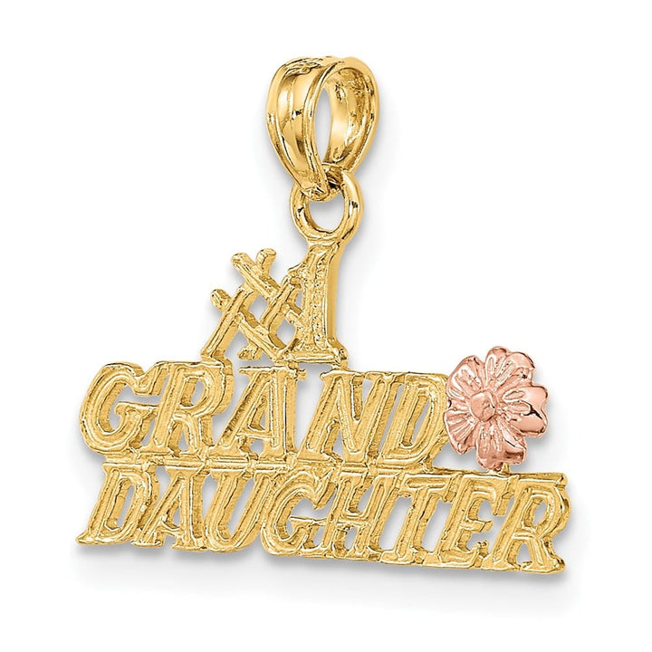 10K Two-Tone Gold Solid Small #1 Granddaughter with Flowers Charm