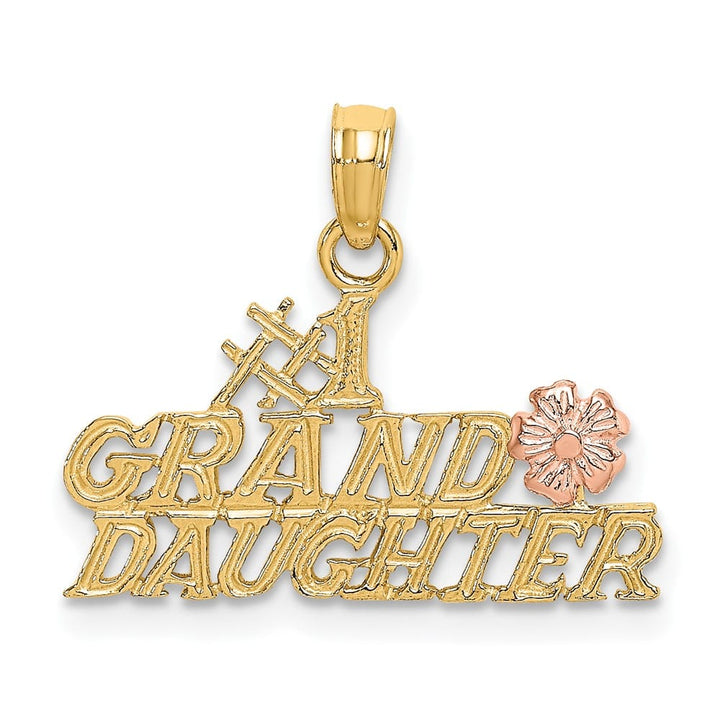 10K Two-Tone Gold Solid Small #1 Granddaughter with Flowers Charm
