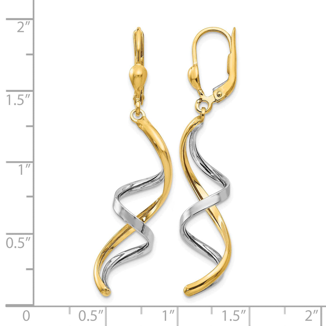 10k Two-tone Gold Spiral Dangle Leverback Earrings