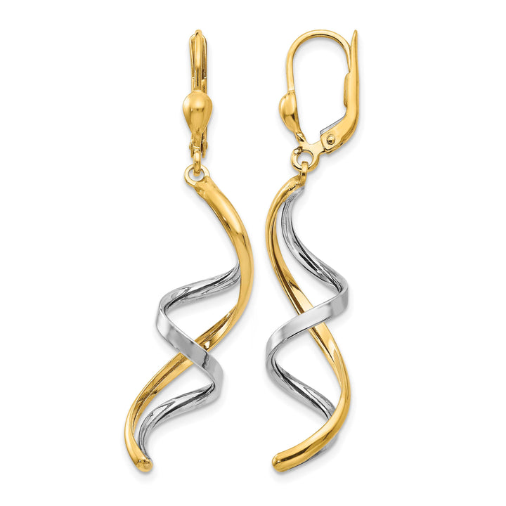 10k Two-tone Gold Spiral Dangle Leverback Earrings