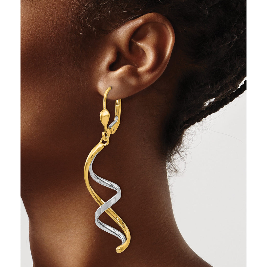 10k Two-tone Gold Spiral Dangle Leverback Earrings