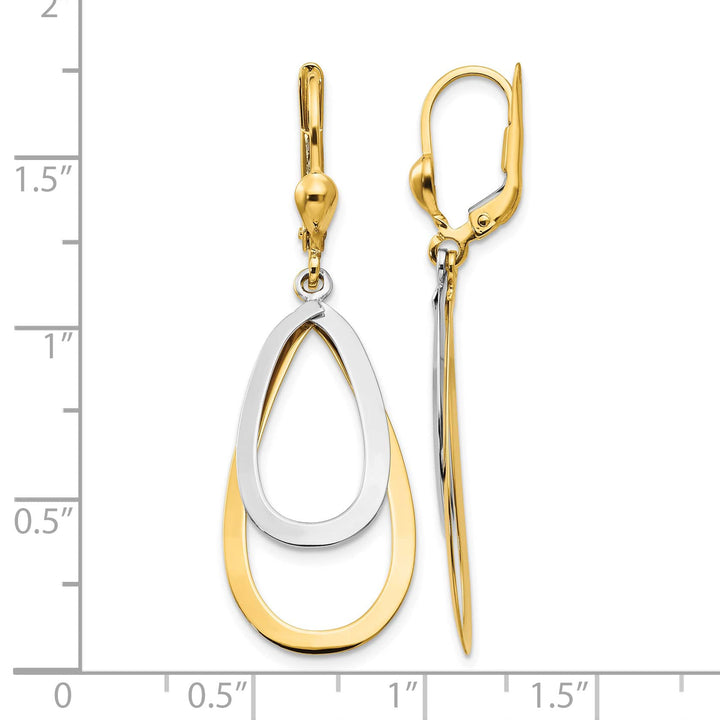 10k Two-tone Gold Teardrop Dangle Leverback Earrings