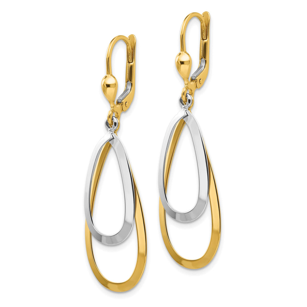 10k Two-tone Gold Teardrop Dangle Leverback Earrings