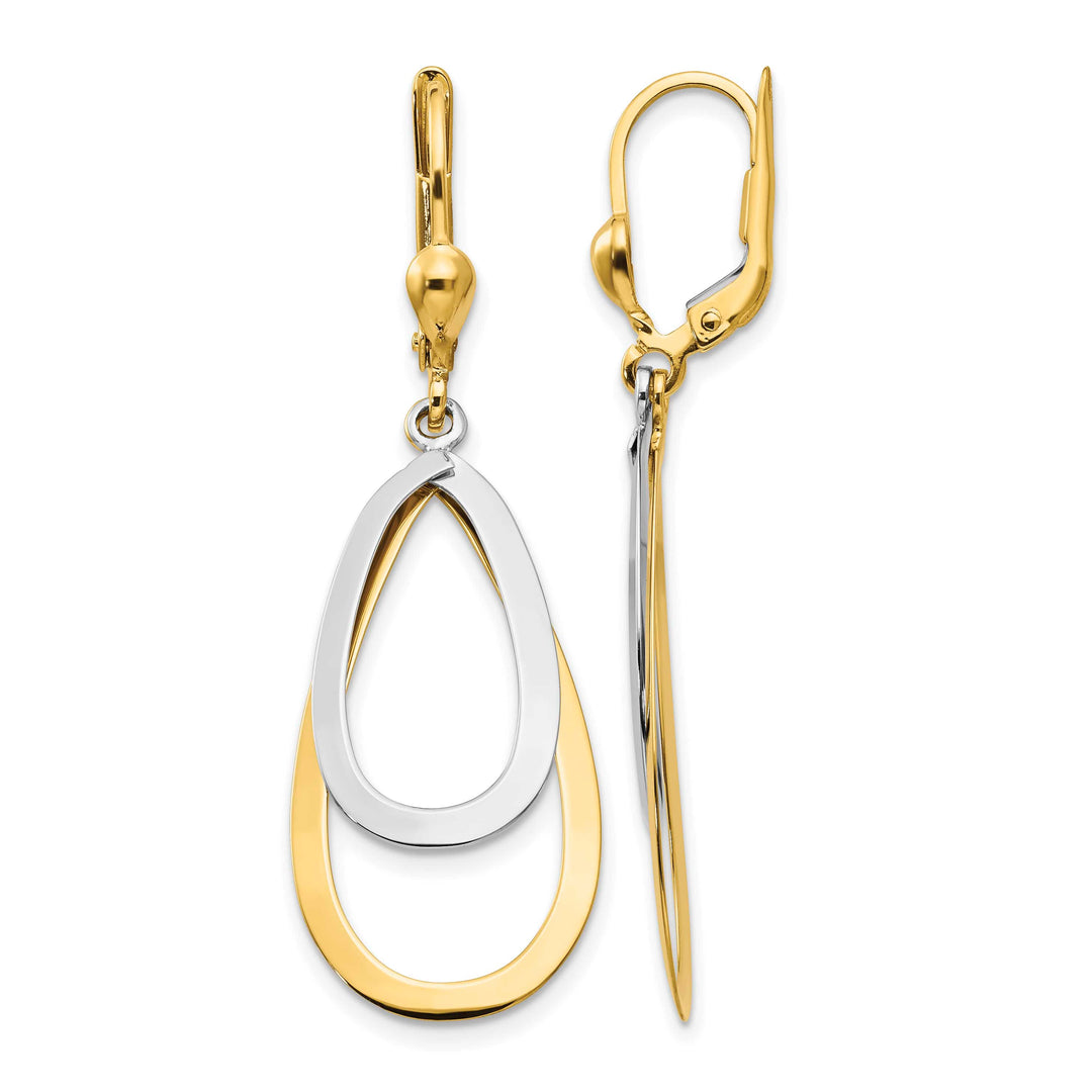 10k Two-tone Gold Teardrop Dangle Leverback Earrings