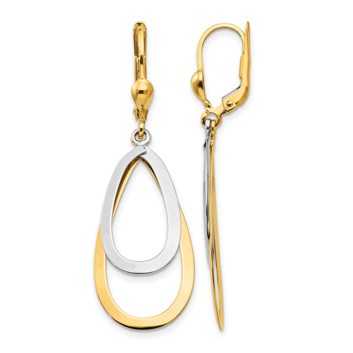 10k Two-tone Gold Teardrop Dangle Leverback Earrings