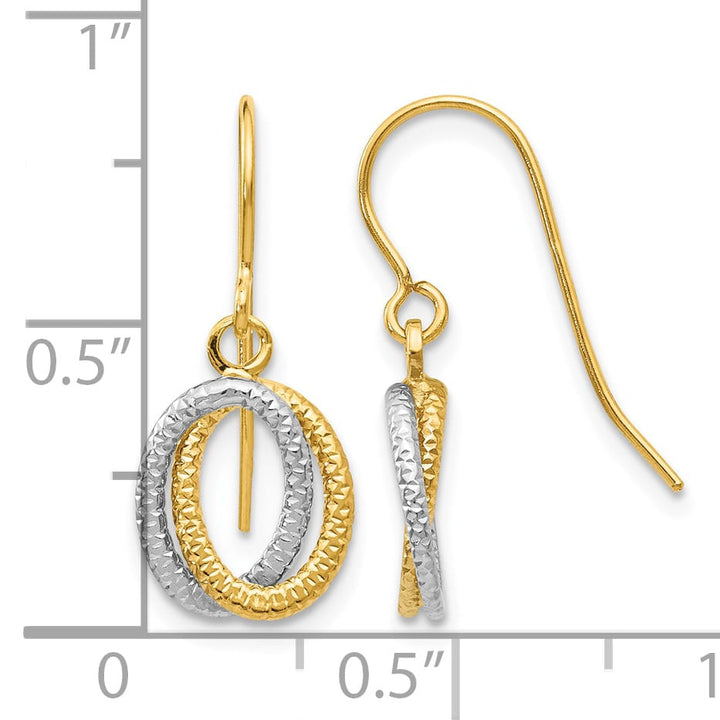 10k Two-tone Gold Textured Fancy Dangle Shepherd Hook Earrings