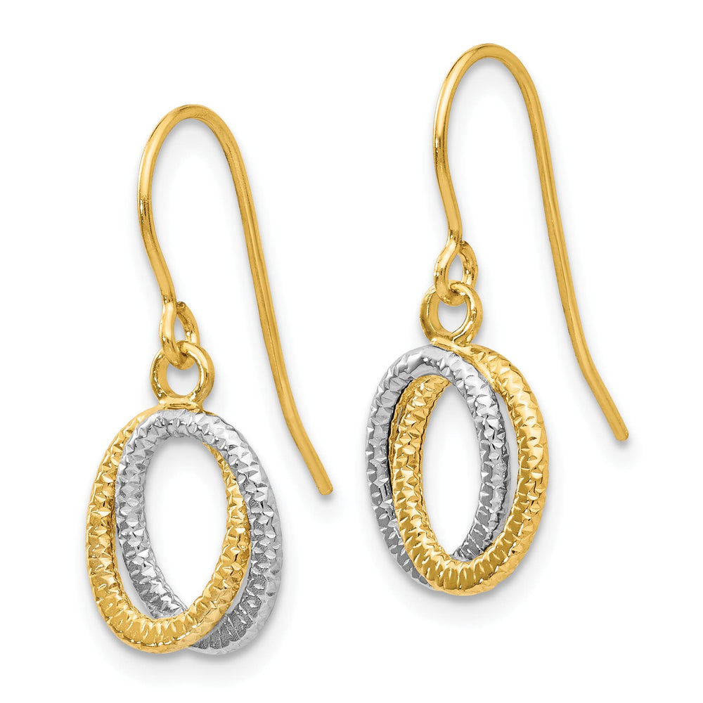 10k Two-tone Gold Textured Fancy Dangle Shepherd Hook Earrings