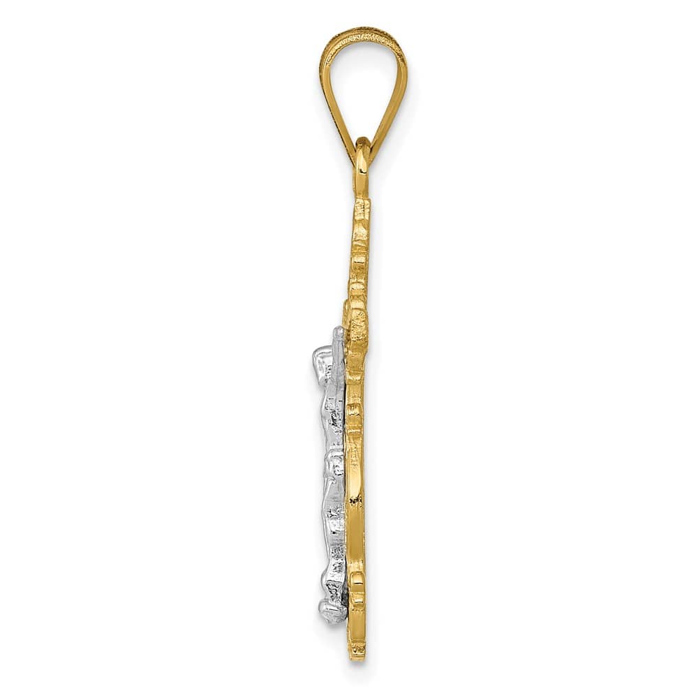 10K Two-Tone Gold Textured Large Filigree Edge Crucifix Pendant