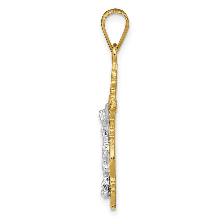 10K Two-Tone Gold Textured Large Filigree Edge Crucifix Pendant