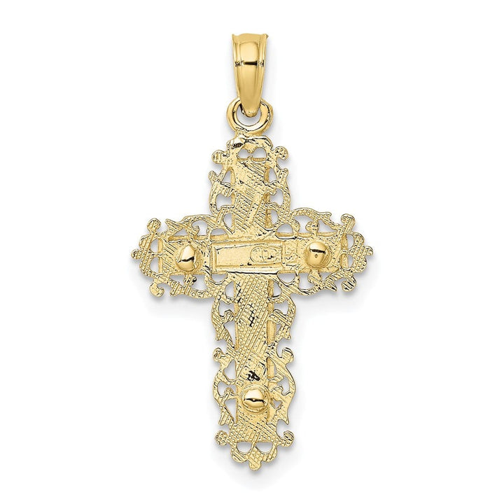 10K Two-Tone Gold Textured Large with Lace Trim Crucifix Charm
