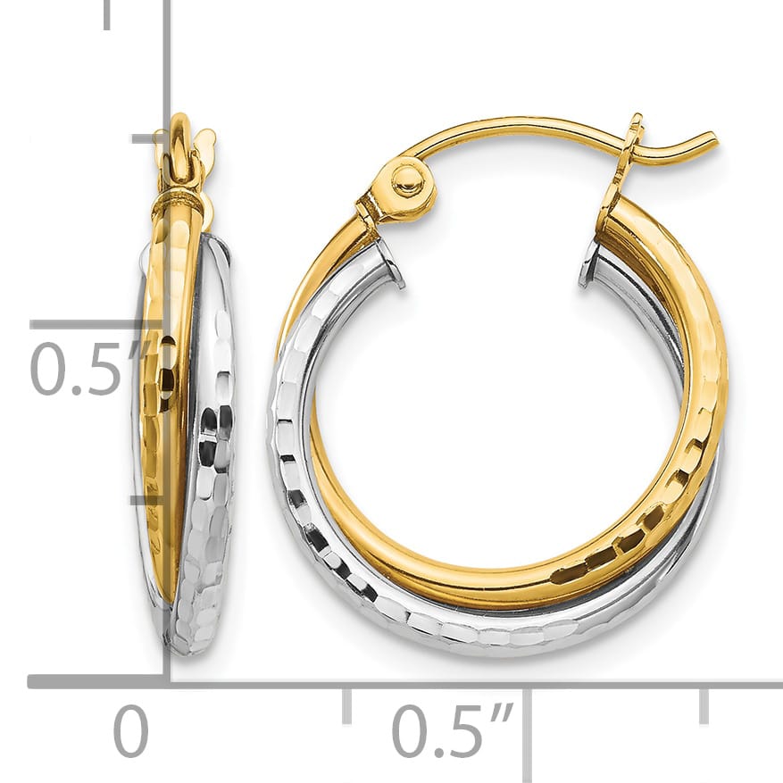 10k Two-tone Gold Textured Twisted Round Hoop Earrings