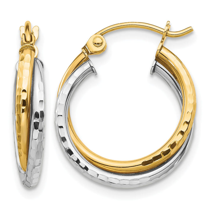 10k Two-tone Gold Textured Twisted Round Hoop Earrings