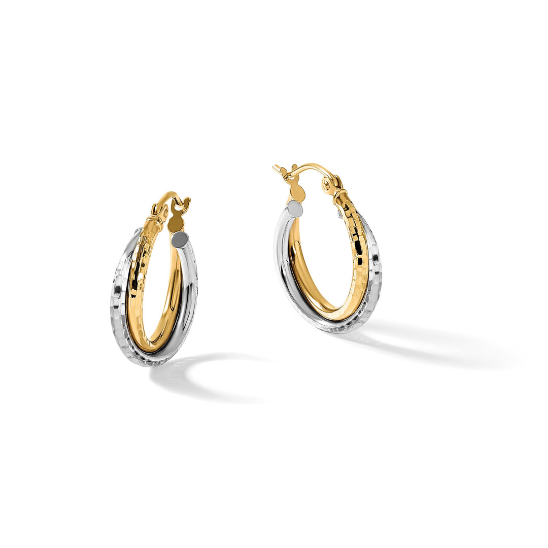 10k Two-tone Gold Textured Twisted Round Hoop Earrings