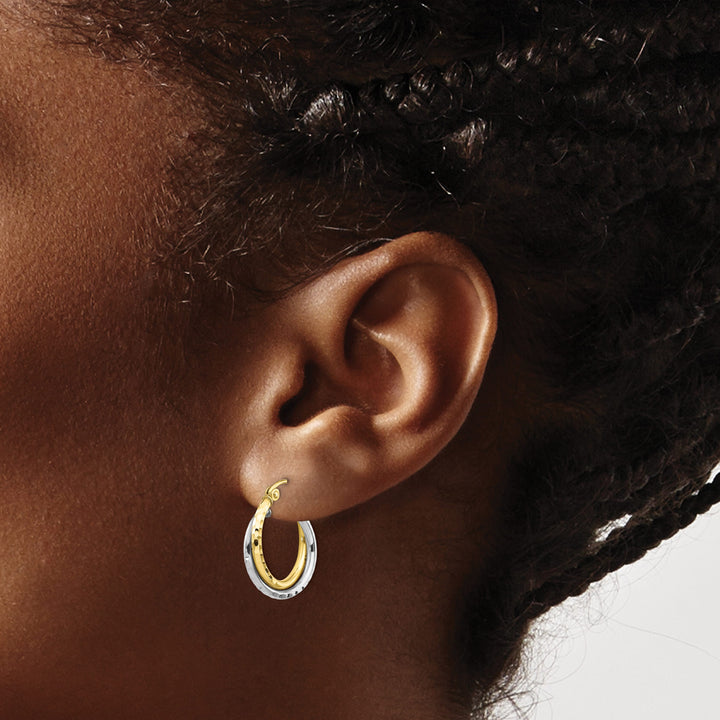 10k Two-tone Gold Textured Twisted Round Hoop Earrings