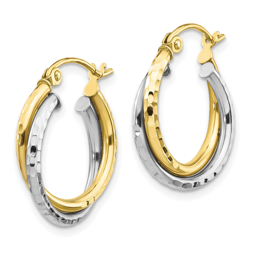 10k Two-tone Gold Textured Twisted Round Hoop Earrings