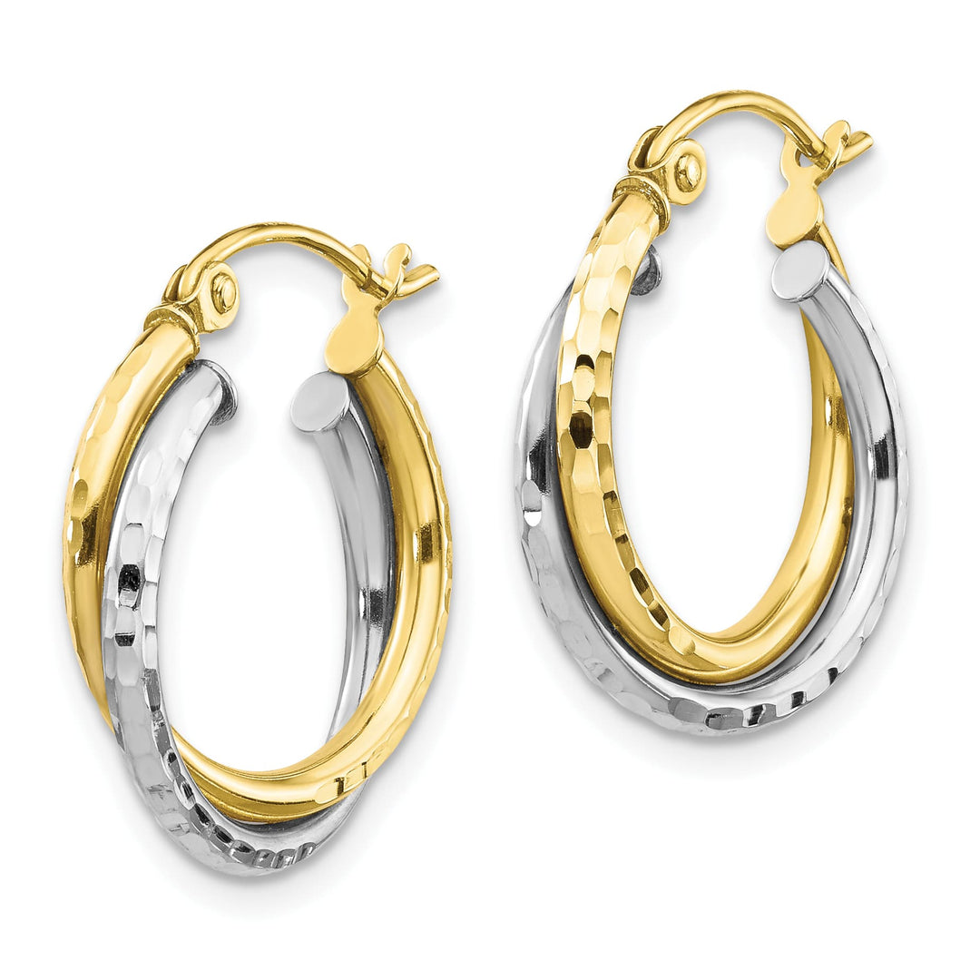 10k Two-tone Gold Textured Twisted Round Hoop Earrings