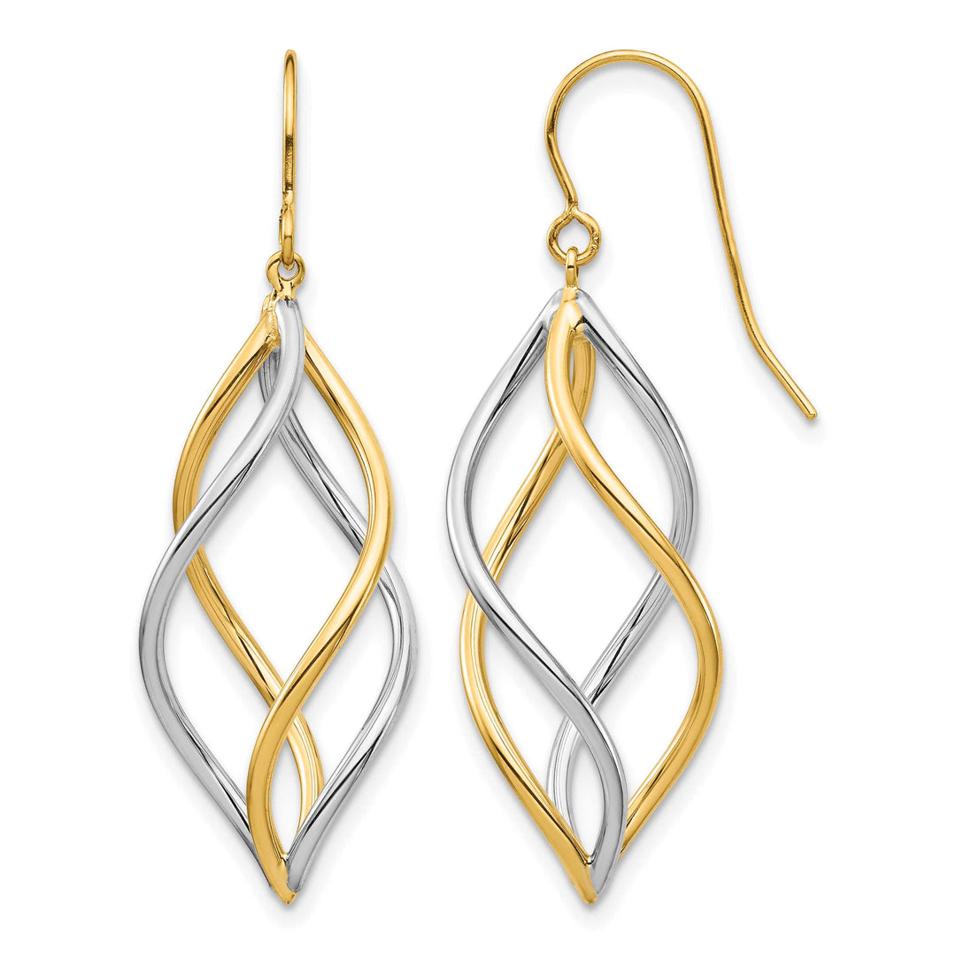 10k Two-tone Gold Twisted Polished Dangle Shepherd Hook Earrings