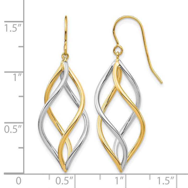 10k Two-tone Gold Twisted Polished Dangle Shepherd Hook Earrings