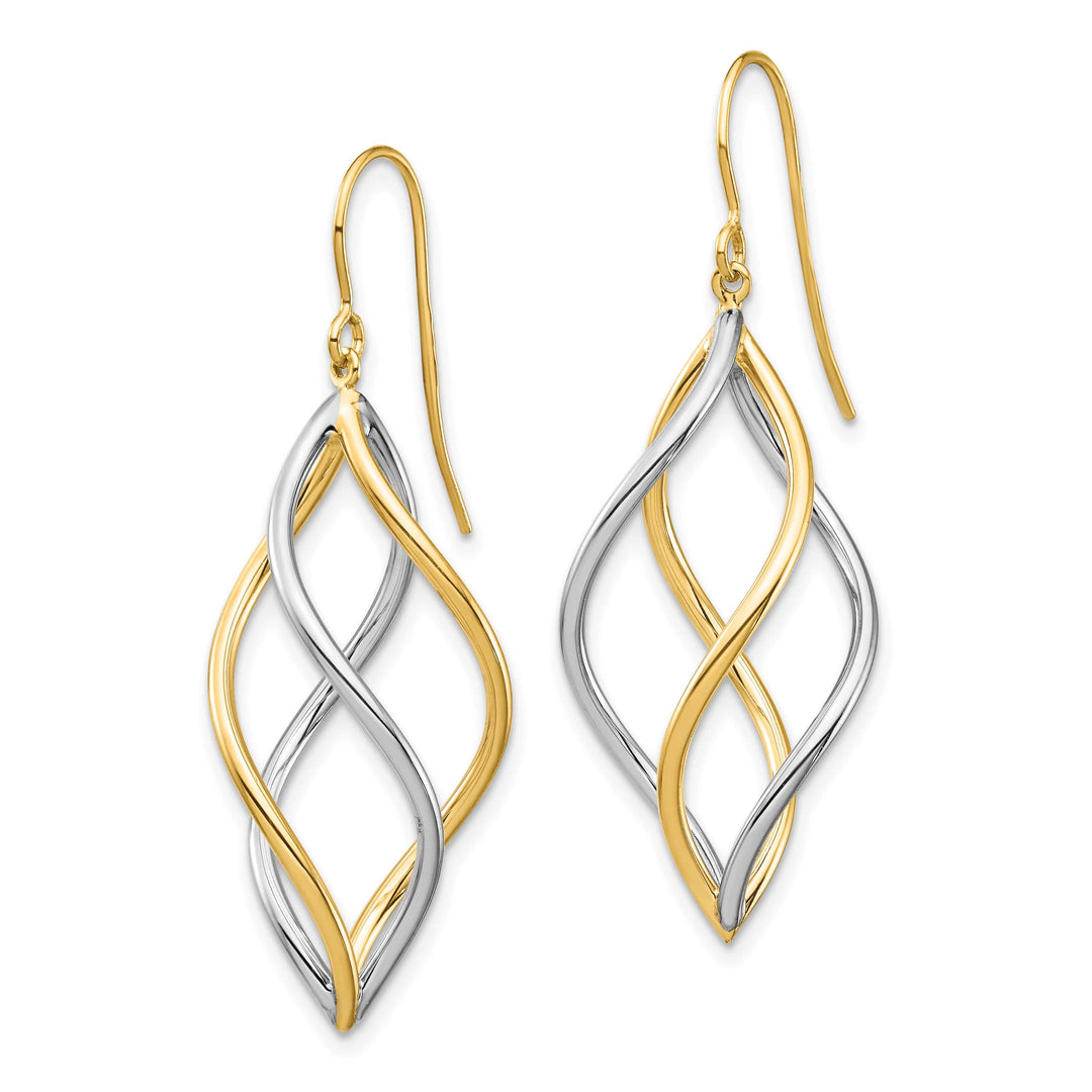 10k Two-tone Gold Twisted Polished Dangle Shepherd Hook Earrings