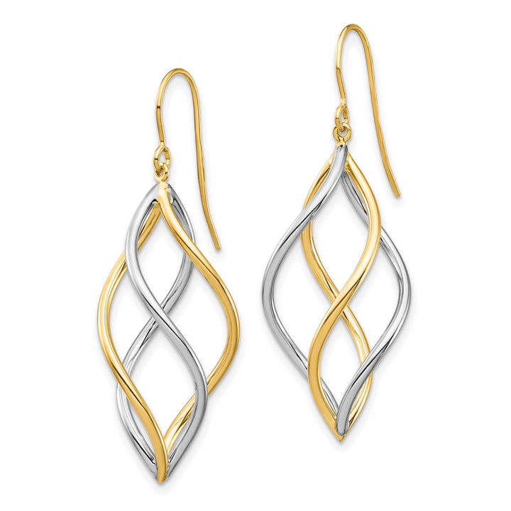 10k Two-tone Gold Twisted Polished Dangle Shepherd Hook Earrings