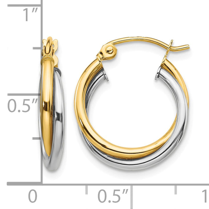 10k Two-tone Gold Twisted Round Hoop Earrings