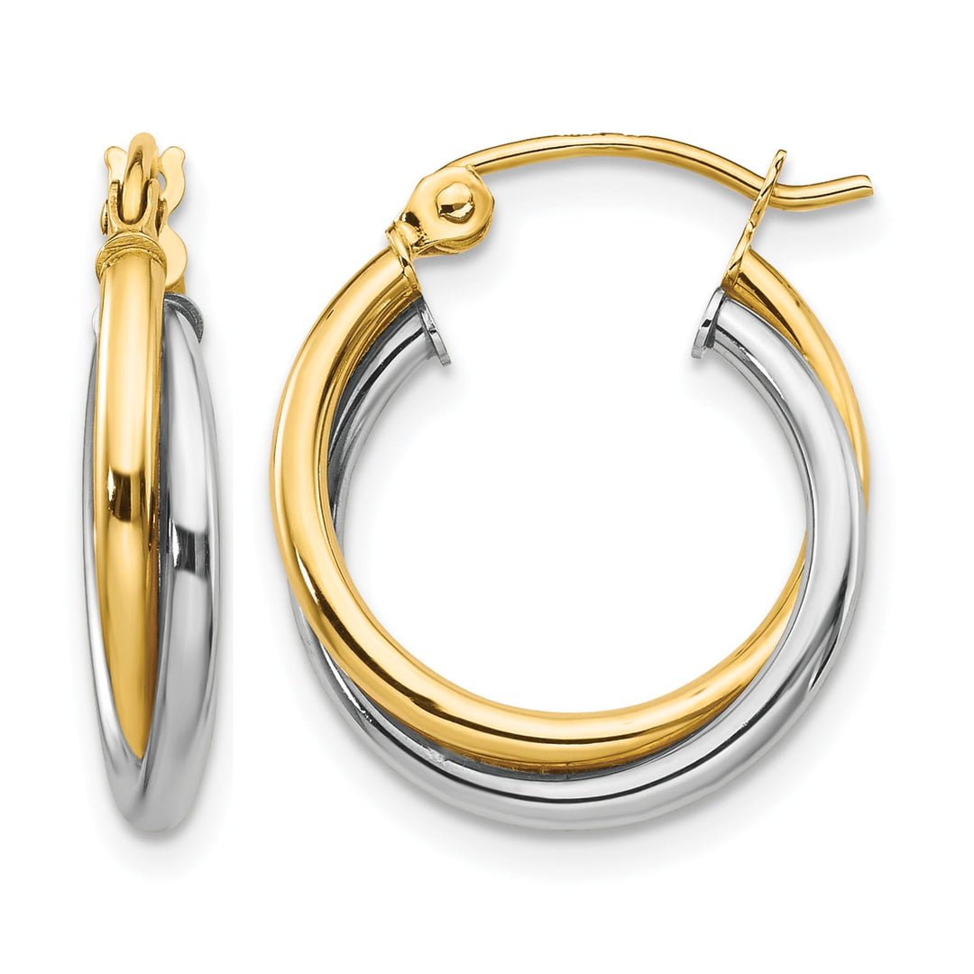 10k Two-tone Gold Twisted Round Hoop Earrings