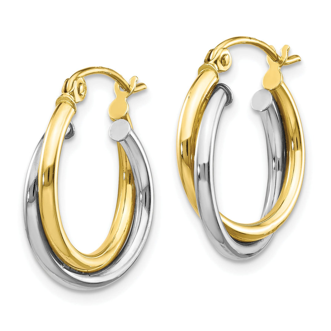 10k Two-tone Gold Twisted Round Hoop Earrings