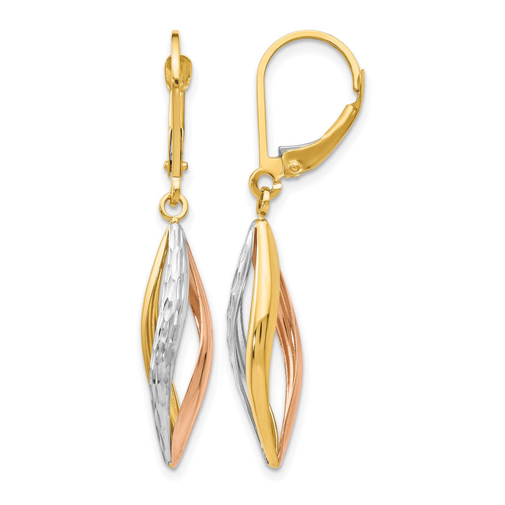 10k Two-tone Gold with White Rhodium Diamond-cut Dangle Leverback Earrings