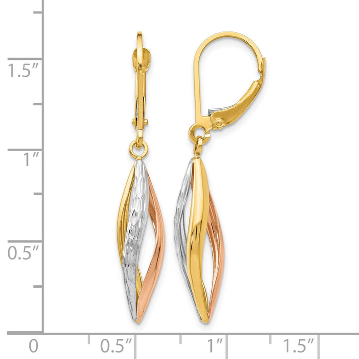 10k Two-tone Gold with White Rhodium Diamond-cut Dangle Leverback Earrings