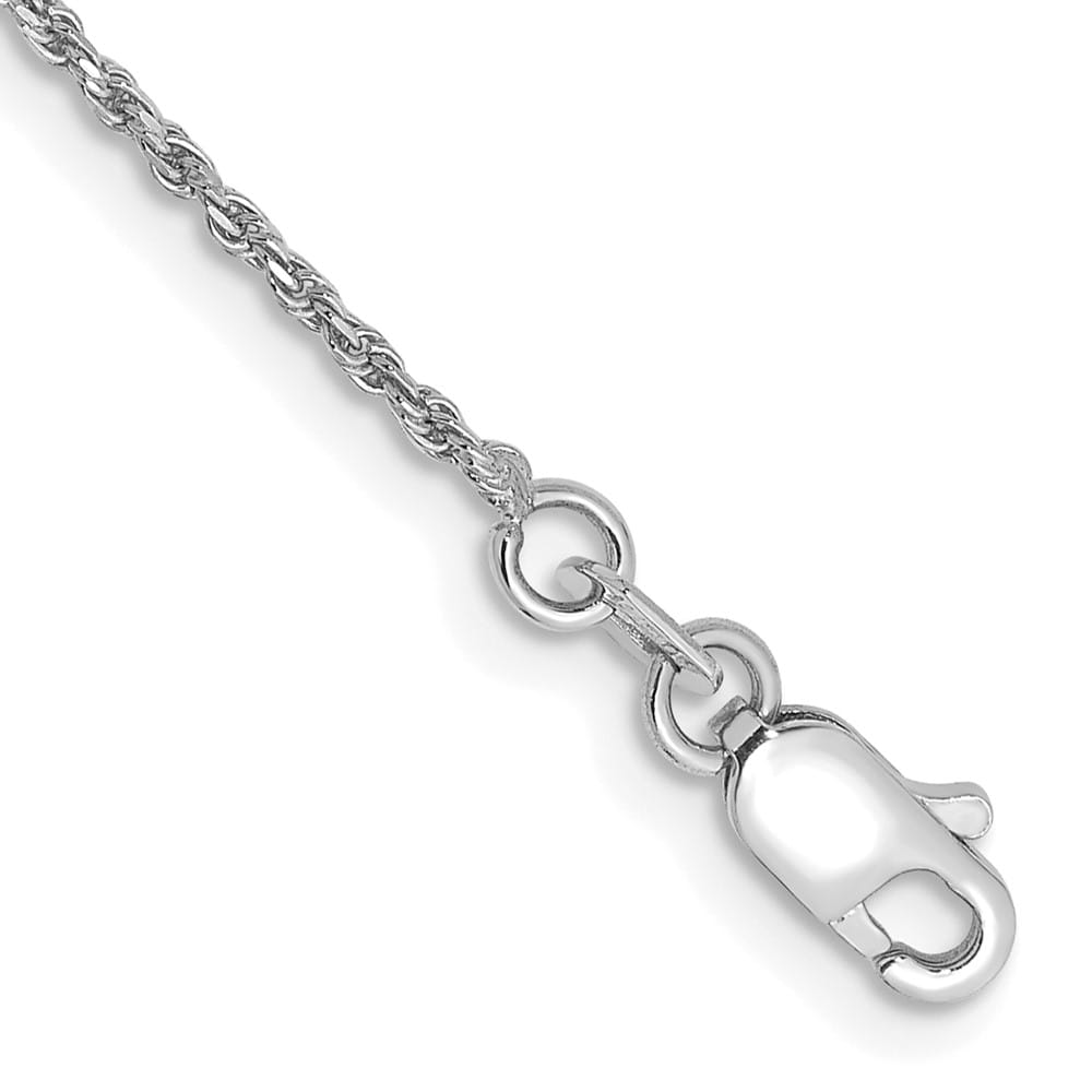 10K White Gold 1.15 mm D.C. Machine Made Rope Anklet — solid 10K white gold, 9 inches long, 1.15 mm wide, lobster clasp, 1.32 g