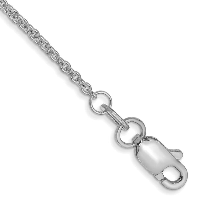 10K White Gold 1.4 mm Round Open Link Cable Anklet — solid 10K white gold, 9 inches long, 1.4 mm wide, lobster clasp, 1.36 g