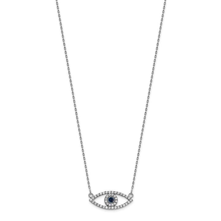 10K White Gold 1/6 ct Diamond and Sapphire Evil Eye 18 inch Necklace