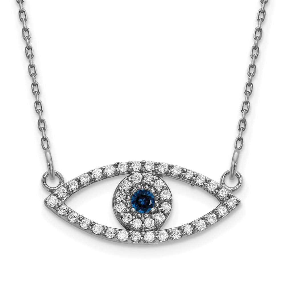 10K White Gold 1/6 ct Diamond and Sapphire Evil Eye 18 inch Necklace