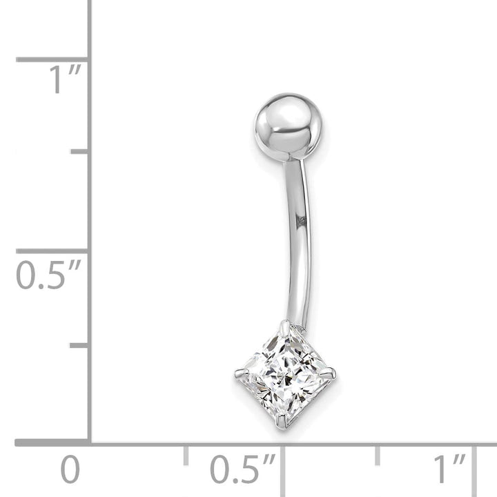 10k White Gold 14 Gauge 5mm Square CZ Belly Dangle