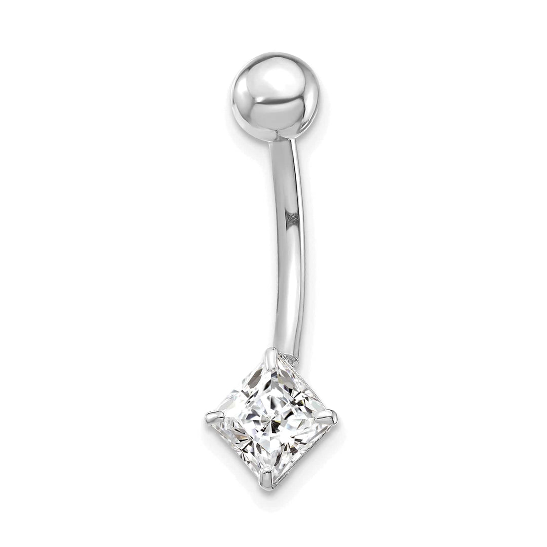10k White Gold 14 Gauge 5mm Square CZ Belly Dangle