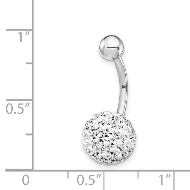 10k White Gold 14 Gauge with 10mm White Crystal Ball Belly Dangle