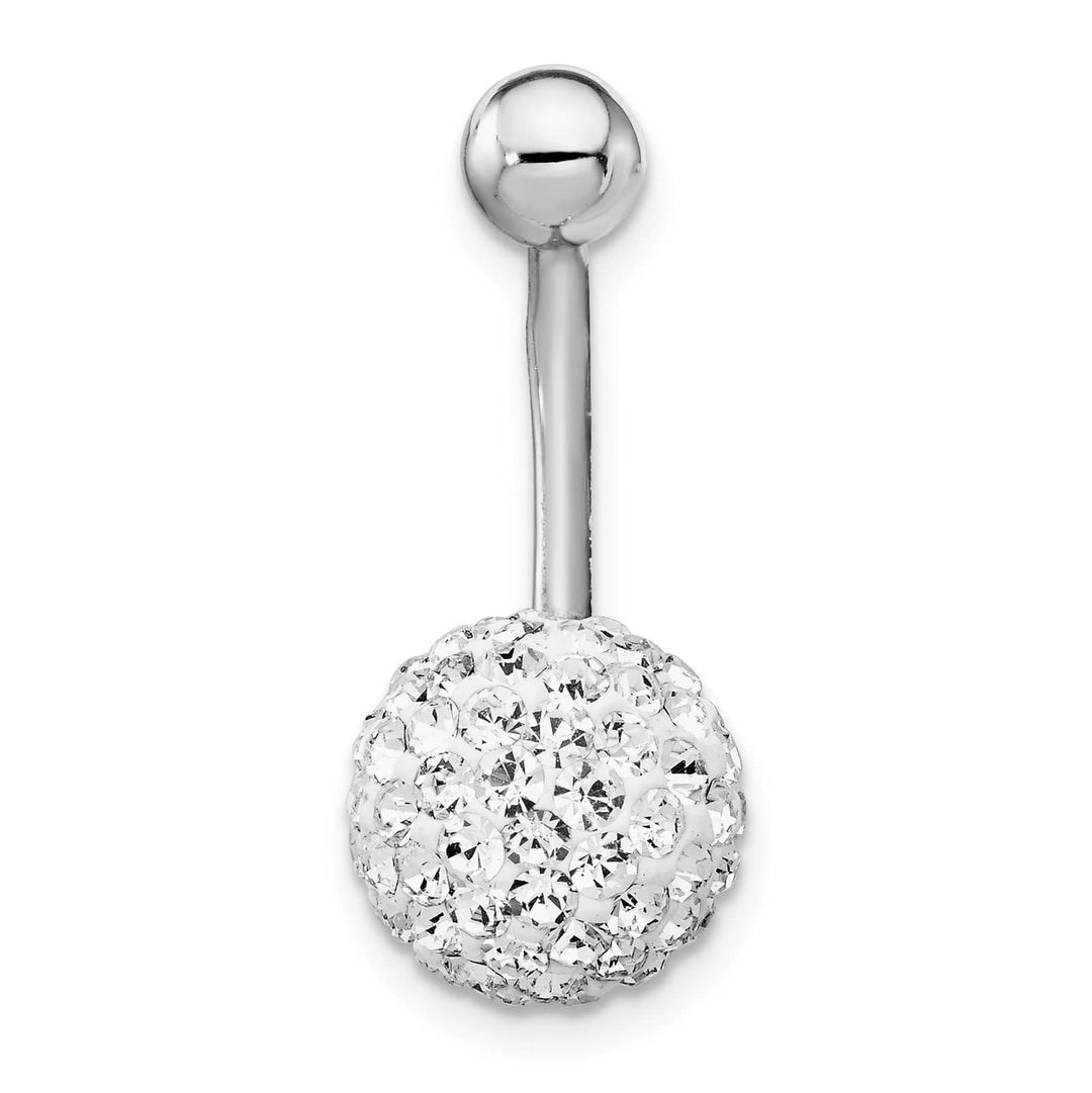 10k White Gold 14 Gauge with 10mm White Crystal Ball Belly Dangle