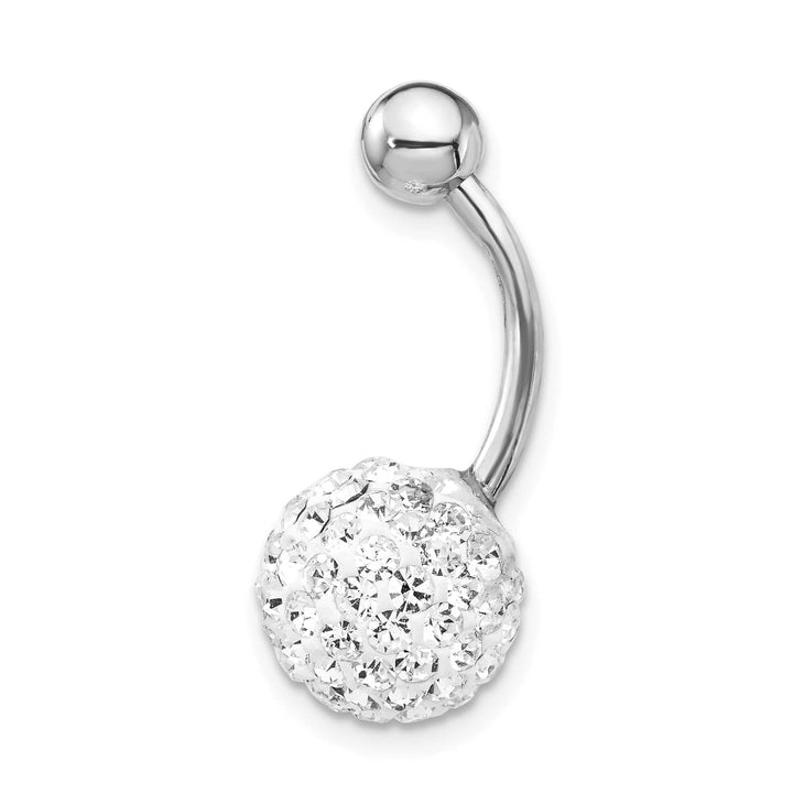 10k White Gold 14 Gauge with 10mm White Crystal Ball Belly Dangle