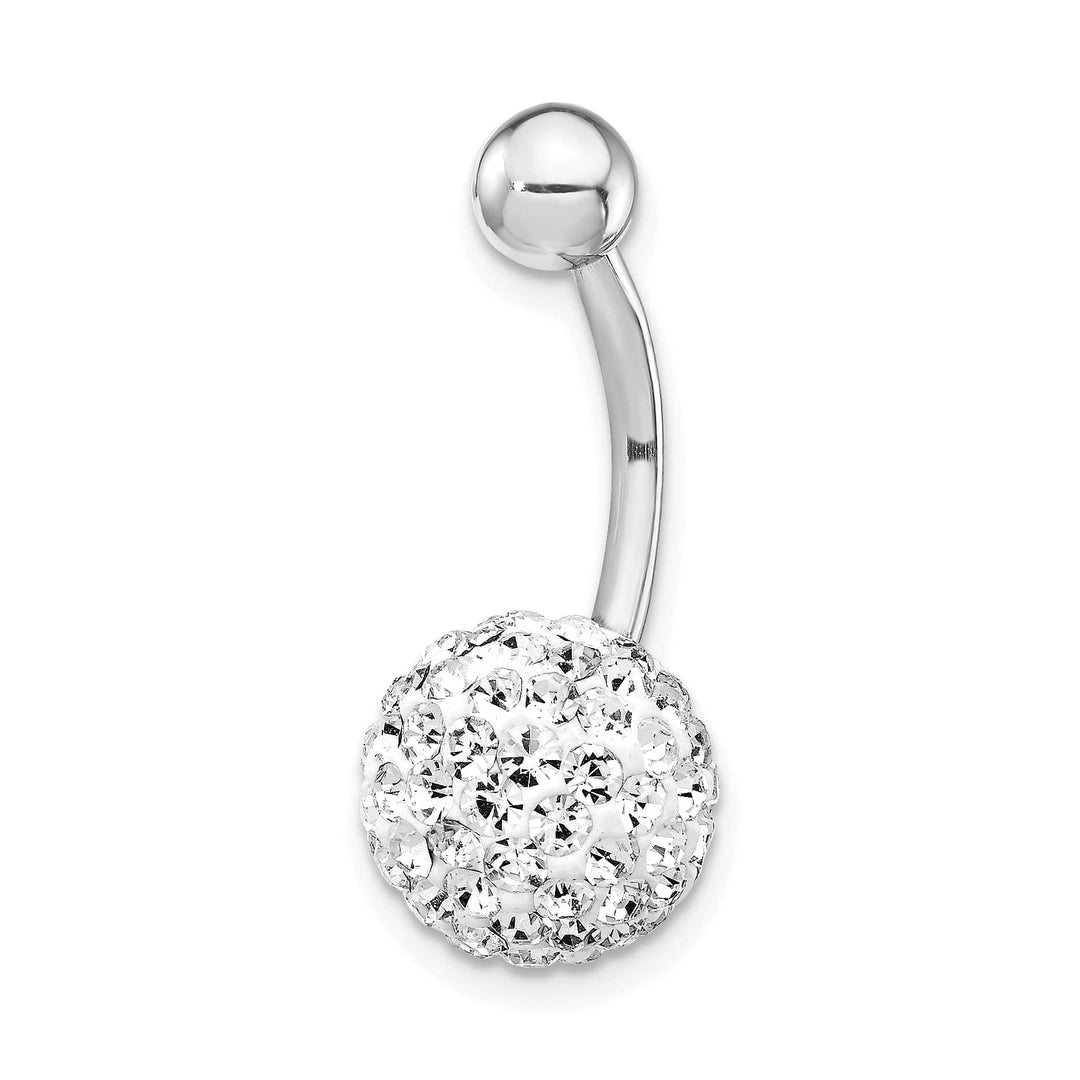 10k White Gold 14 Gauge with 10mm White Crystal Ball Belly Dangle