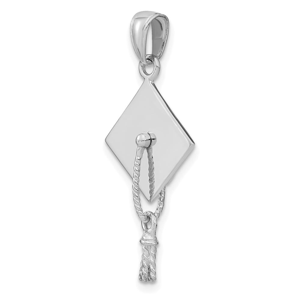 10K White Gold 3-D Medium Graduation Cap with Moveable Tassel Charm