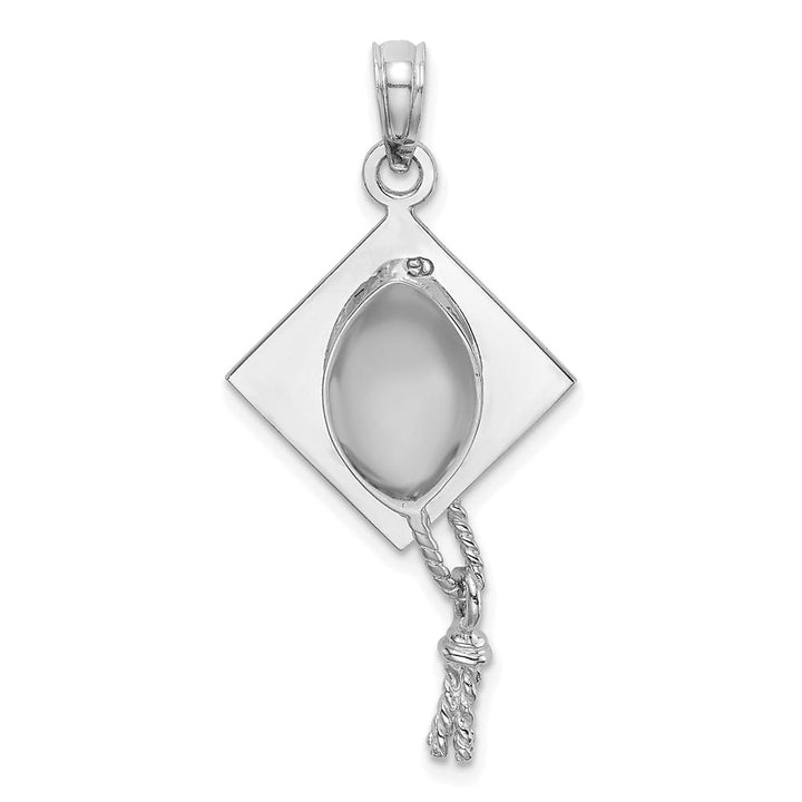 10K White Gold 3-D Medium Graduation Cap with Moveable Tassel Charm