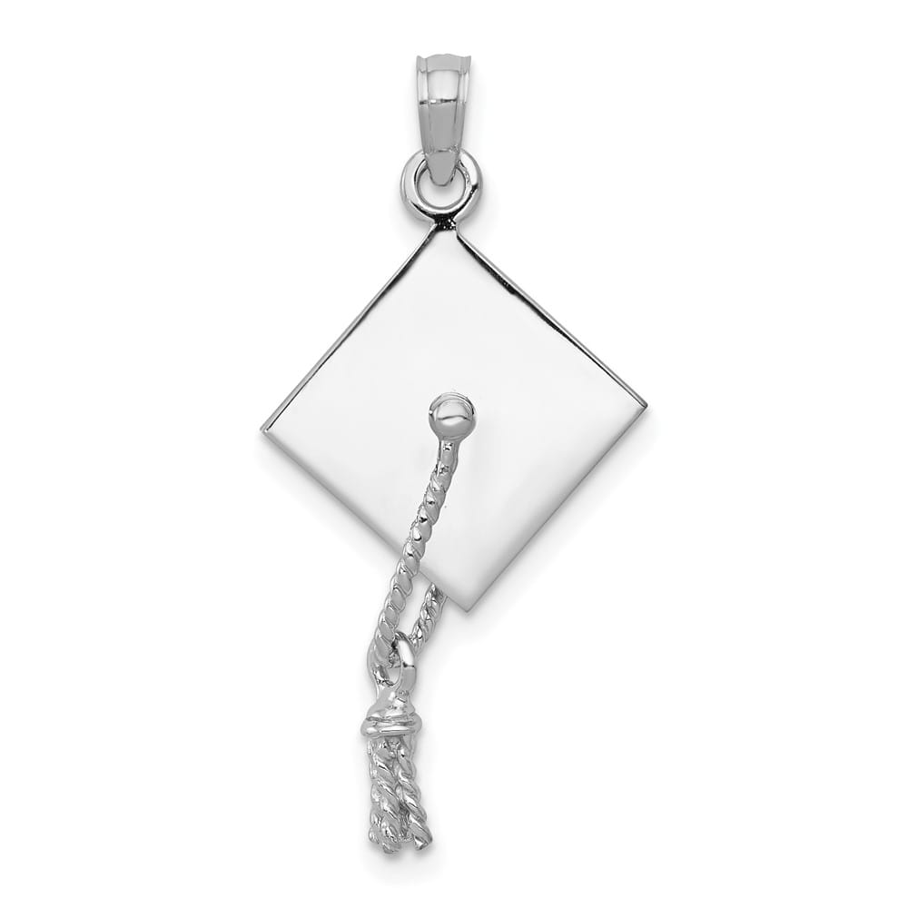 10K White Gold 3-D Medium Graduation Cap with Moveable Tassel Charm