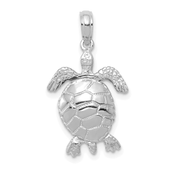 10K White Gold 3-D Moveable Turtle Pendant