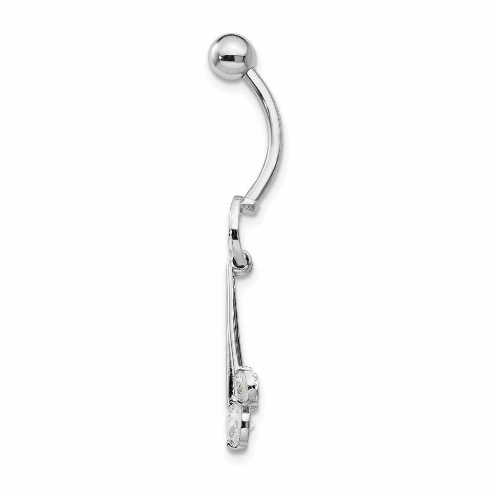 10k White Gold 3-Stone CZ Belly Dangle
