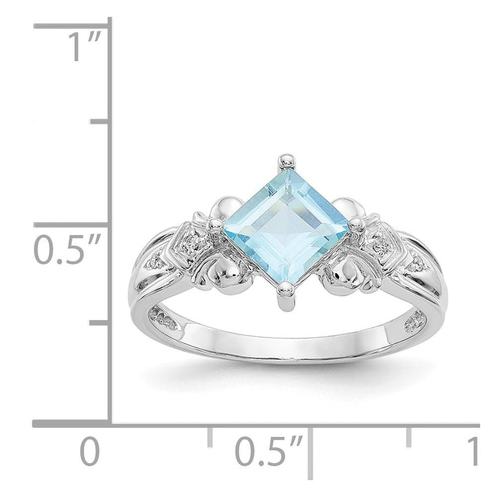 10k White Gold 6mm Princess Aquamarine and Diamond Ring