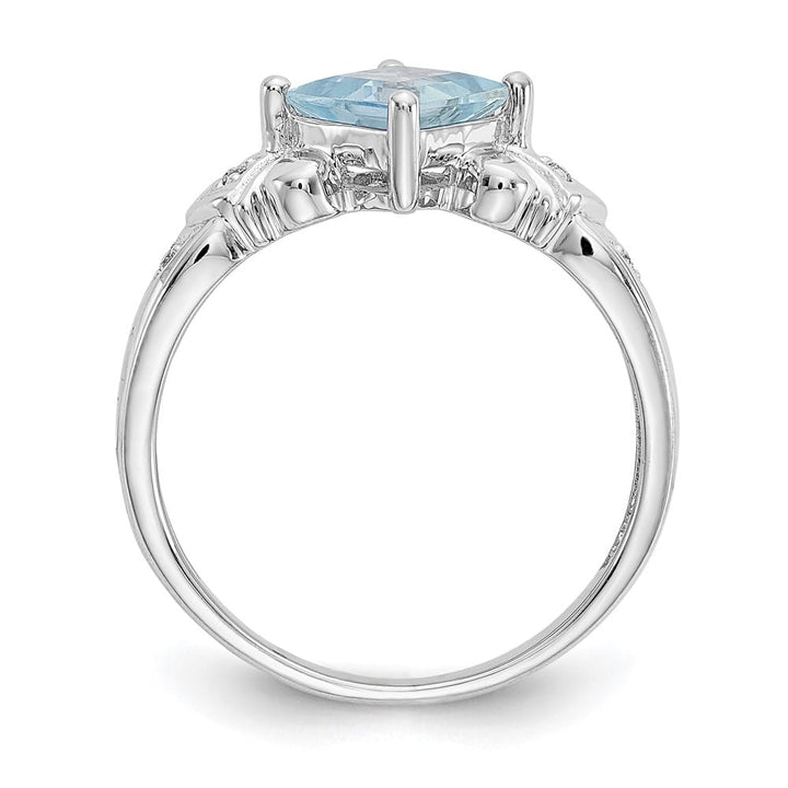 10k White Gold 6mm Princess Aquamarine and Diamond Ring