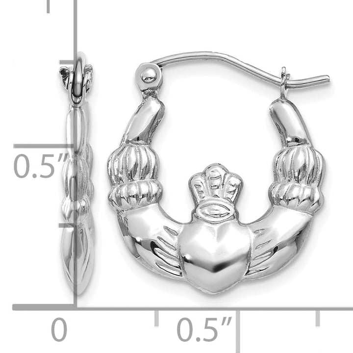 10k White Gold Claddagh Hoop Earrings
