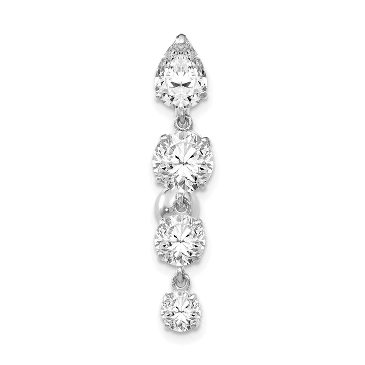 10k White Gold Clear CZ 4-Stone Belly Dangle