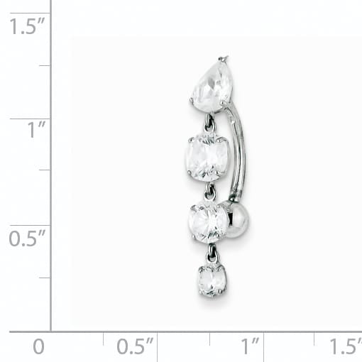 10k White Gold Clear CZ 4-Stone Belly Dangle