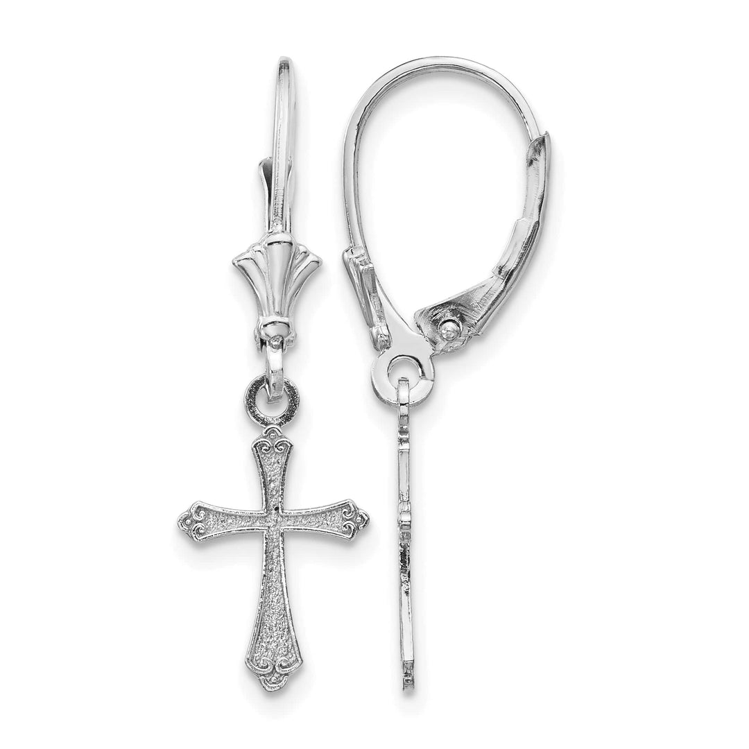 10k White Gold Cross Dangle Leverback Earrings, 29.65mm